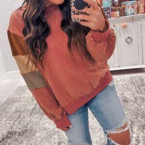 NWT Easel Corduroy Color Block Mineral Wash Sweatshirt Pullover – Size Small